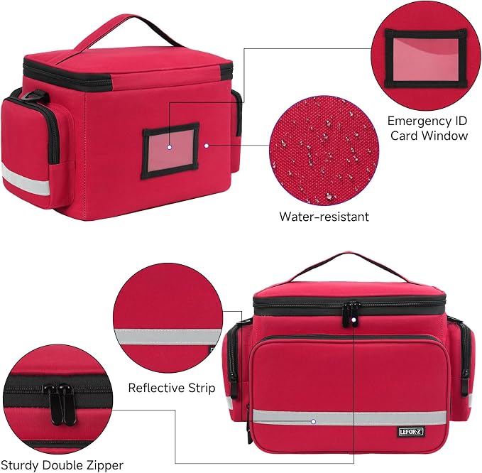 LEFOR·Z Small Medical Bag,First Aid Bag Empty,Home Health Nurse Bag with Detachable Divider,Medical Supplies Storage Tote for Nursing Student,Therapist,Doctors,Red(11.7x7.6x8inch)