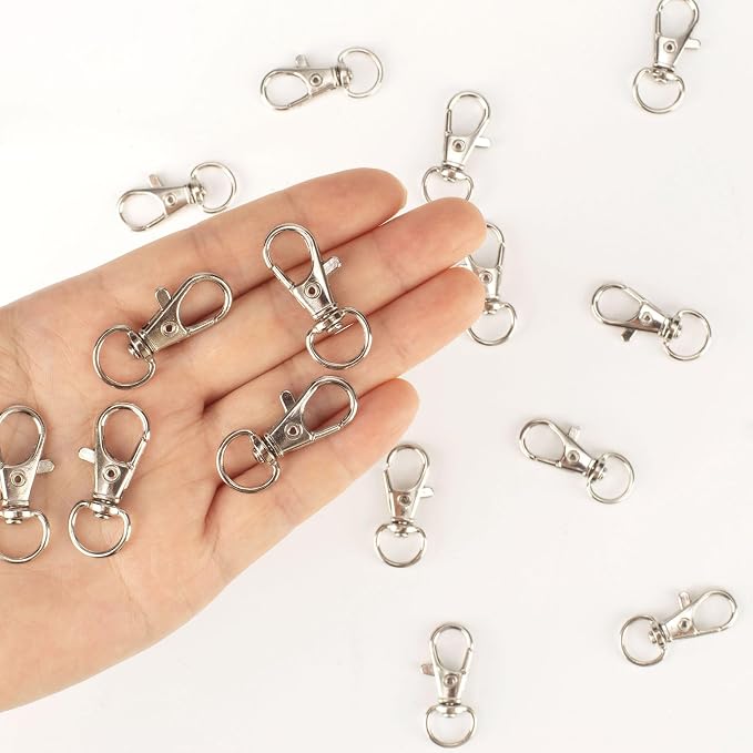 50PCS Metal Lobster Claw Clasp with Key Rings, 25PCS Keychains Clips Hooks and 25PCS Key Chain Rings, Keychain Accessories, Keychain Ring Making kit for Crafts, Silver