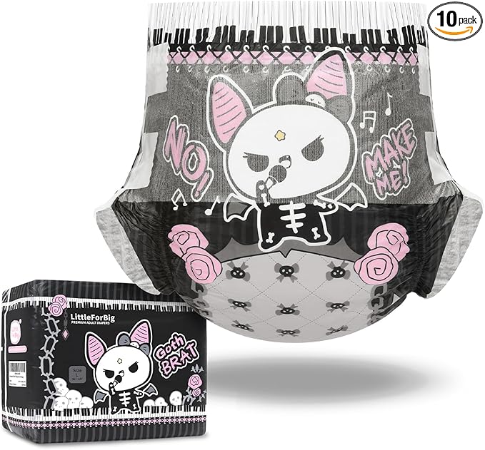 Littleforbig Ultra Absorbent 7000 mL Adult Printed Diaper 10 Pieces - Goth Brat (Large 36"-48")