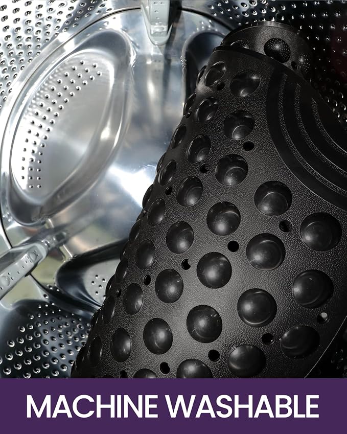 DEXI Bathtub Mat Non Slip 16x35, Shower Floor Mats for Bathroom Bath Tub, Washable Oval Bathmat with Suction Cups and Drain Holes, Black