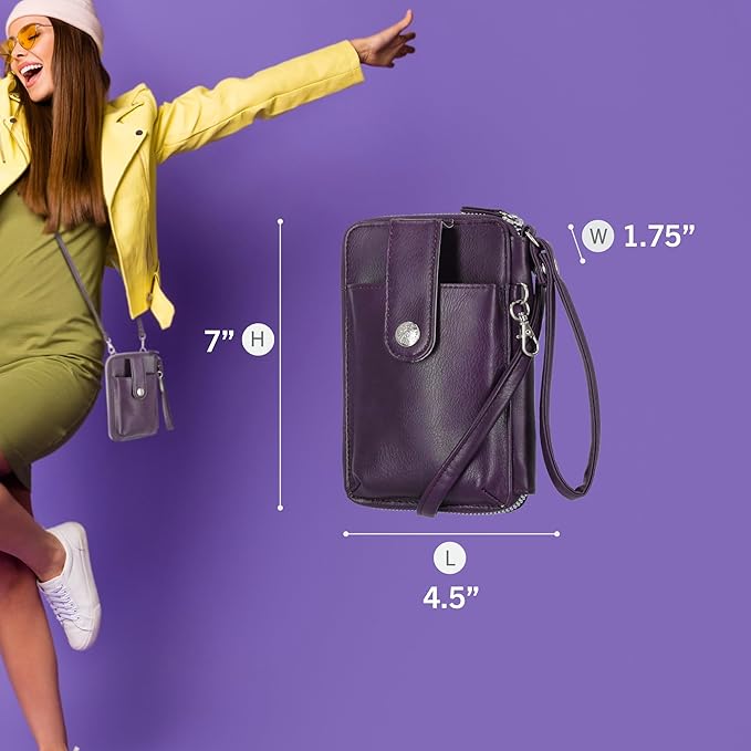 Mundi Jacqui RFID Crossbody Wallet for Women, Vegan Leather Small Travel Handbag with Phone Holder, Compact Organizer with Card Slots and Removable Strap, Vacation Purse in Caramel