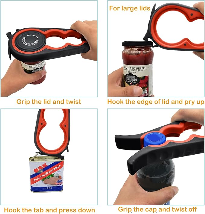 Latest Jar Opener and 5 in 1 Bottle Opener with Rubber Jar gripper Pad Ideal for Seniors with arthritis Weak Hands and Low Strength