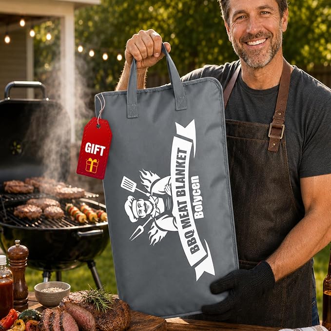 Upgraded BBQ Blanket for Resting Meat -Smoker Accessories Insulated Meat Resting Bag with Wide Mouth for Brisket/Steak/Pork Shoulder/Turkey - BBQ Accessories Grilling Gifts for Men(Gray, 23inch)