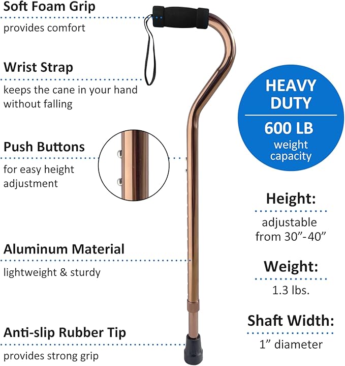 Sky Med Self-Standing Aluminum Lightweight Bariatric Heavy Duty Cane-600lbs Weight Capacity, for Women&Men, 1.5 lbs. Product Weight, Soft Hand Grip, Height Adjustable 29"-40"