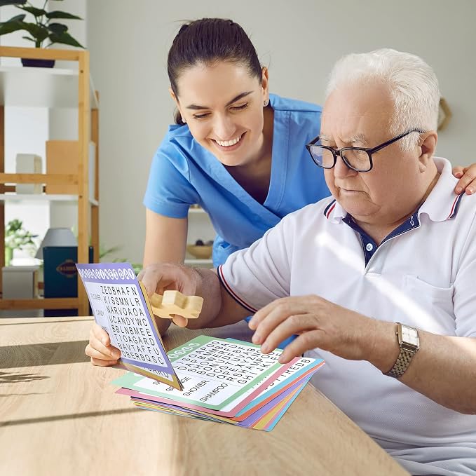 Yeaqee 12 Pcs Word Search Books for Dementia Game Reusable Alzheimers Word Search Cards Dementia Activities Large Print Products for Grandpa Elderly Seniors Patients Crossword(Pastel Color)