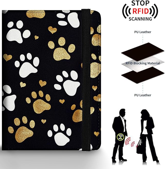 Passport Holder Wallet Cover Case,RFID Blocking Passport Cover,Large Capacity Travel Wallet with Multi Card Slots (Dog Paw Prints)