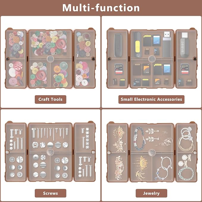 FYY Daily Pill Organizer,7 Compartments Portable Pill Case Travel Pill Organizer,[Folding Design] Pill Box for Purse Pocket to Hold Vitamins,Cod Liver Oil,Supplements and Medication-Brown