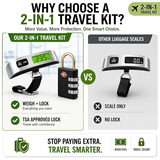Luggage Scale with TSA Approved Lock, Digital Portable Hanging Baggage Scale 110lb/50kg, Travel Weight Scale for Suitcases, Avoid Overweight Fees, Travel Essentials Gift, Battery Included