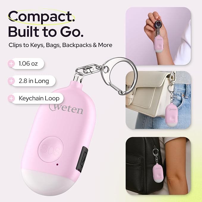 Weten Rechargeable Personal Alarm Keychain - 130dB Siren & LED Light - 2 Pack Personal Safety Alert for Women to Carry - Panic Button Alarm for Security - Rape Whistle for Self Defense (Pink&Blue)