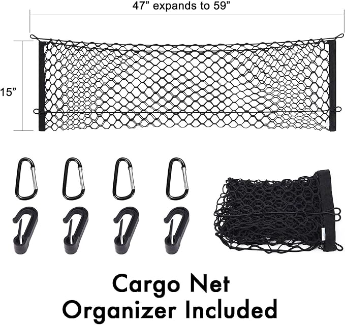 6 ft Truck Cargo Retriever | Includes Cargo Net Organizer Plus Vehicle Debris and Snow Broom | Heavy Duty Grabber Reach Tool - 110 Pound Pull | Rust Resistant Aluminum and Stainless Steel