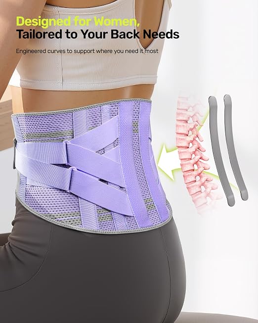 Rakiie Back Brace for Lower Back Pain Women with 9X Support System, Ergonomic Lumbar Support for Pain Relief, Breathable Mesh Design with 3D Silicone Pad for Sciatica,Purple Size XXL (Waist: 43.3.2"-52.4")