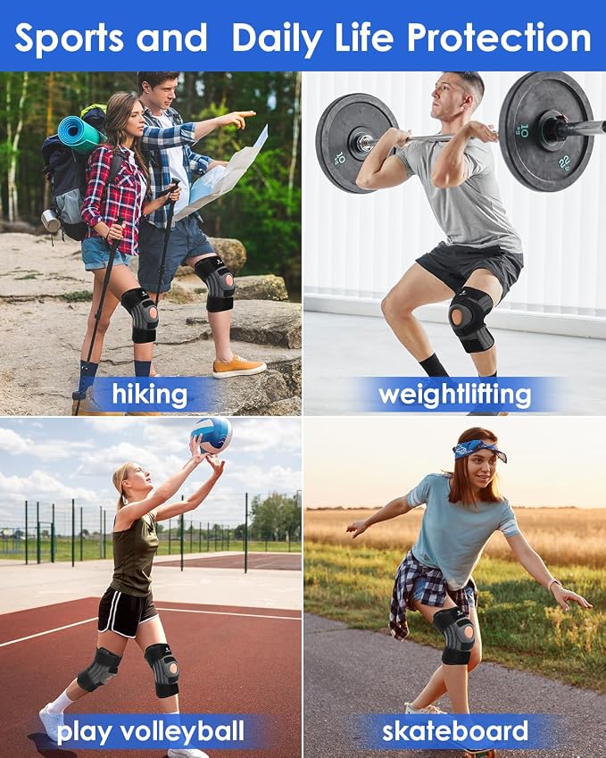 ABYON Knee Brace for Women & Men Meniscus Tear, ACL, Arthritis, Knee Support with Triple Side Stabilizers and Adjustable 360° Wraparound Strap for Maximum Knee Pain Support and Fast Recovery (Black-Grey, XXL)