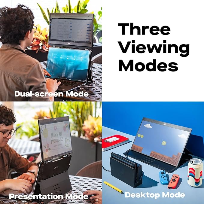 Duex Float Mobile Pixels 15.6" Stacked Portable Screens, Full HD IPS 1080P Touchscreen Monitor with Built-in Kickstand, USB Type-C/HDMI Plug and Play, Support Windows/Mac/Android/ChromeOS/Switch