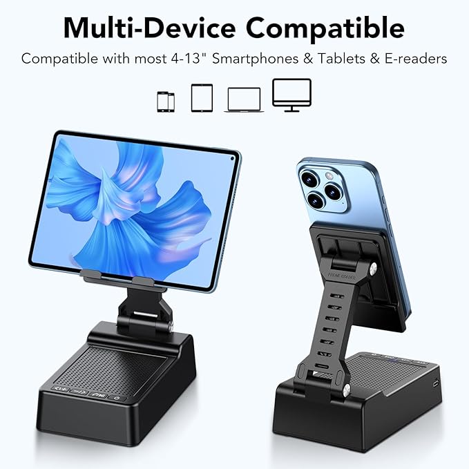 Foldable Phone Stand with Wireless Bluetooth Speaker and Anti-Slip Base, Birthday Gifts for Men/Women, Gadgets for Anniversary Idea Gift, Stocking Stuffers for Beloved