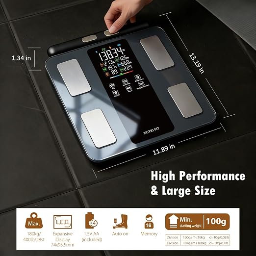 NUTRI FIT Smart Scale for Body Weight 8-Electrode Digital Bathroom Scale for Fat BMI Muscle Mass Full Body Composition Analyzer 50+ Measurements Bluetooth Highly Accurate with VA Display, Dark Blue