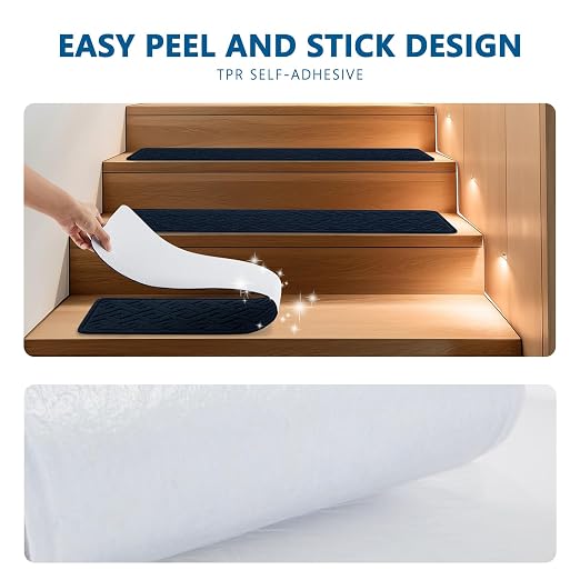 Stair Treads for Wooden Steps, 8" X 30" Non Slip Carpet Stair Treads with Reusable Adhesive for Elders and Dogs, Surface Polyester TPR Backing Stair-Runner 15PCS