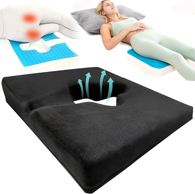 Gel Wheelchair Seat Cushion,Bed Sore Cushions for Butt, Sciatica,Coccyx,Pressure Sore Cushion for Office Chairs&Car,Ulcer Pain Relief Butt Pillow,Removable&Washable Cover (Plush-Fabric Black)
