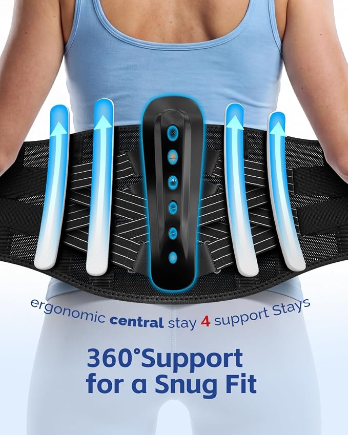 FEATOL Back Brace for Men Lower Back and Women, Removable Dual-Side Spine Lumbar Pad with Snug Fit, Adjustable Support Belt for Work, Orange, Size S 25-29.5"
