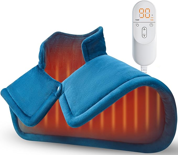 Heating Pad for Neck Shoulders Pain Relief, Christmas Gifts for Men Women Mom Dad Seniors, Electric Weighted Heated Wrap 6 Heat Settings 4 Timers Auto Off, Birthday Anniversary Retirement Gifts, Blue