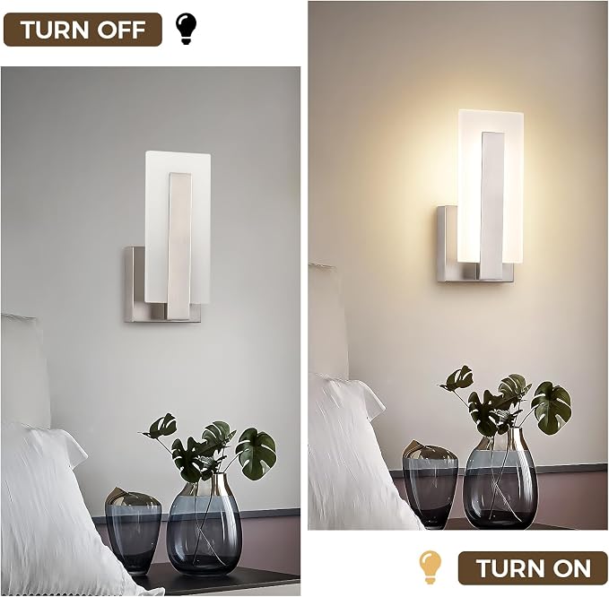 Joosenhouse Modern LED Wall Sconces, Set of Two, 5CCT Dimmable Hardwired Wall Mounted Lights, 9.76 Inch Brushed Nickel Indoor Fixtures for Hallway, Bedroom, Study, Living Room, ETL Listed