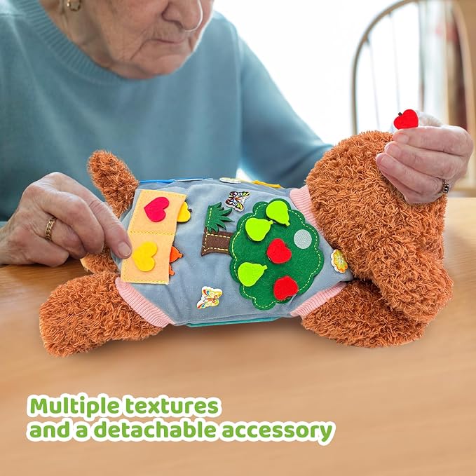 Fidget Blanket for Adults with Dementia, Fidget Sensory Dog Blanket for Seniors, Activities for Alzheimer's Sensory Blanket, Comfort Gift for Dementia Patients and Anxiety Relief