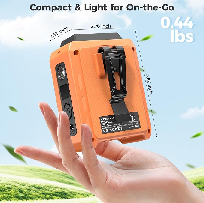 Portable Mini Waist Fan - Rechargeable Clip on Belt Wearable Body Fan, Max 20H Cooling, 5 Speeds 16000RPM Turbo Hands-Free Under-Shirt Neck Fan for Outdoor Jobsite Camping Traveling