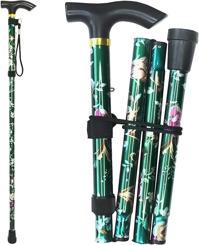 Folding Canes for Men and Women, Floral | 5-Level Adjustable Height, Lightweight Collapsible, Aluminum, Wrist Strap, T Handle, Walking Sticks for Seniors Adults