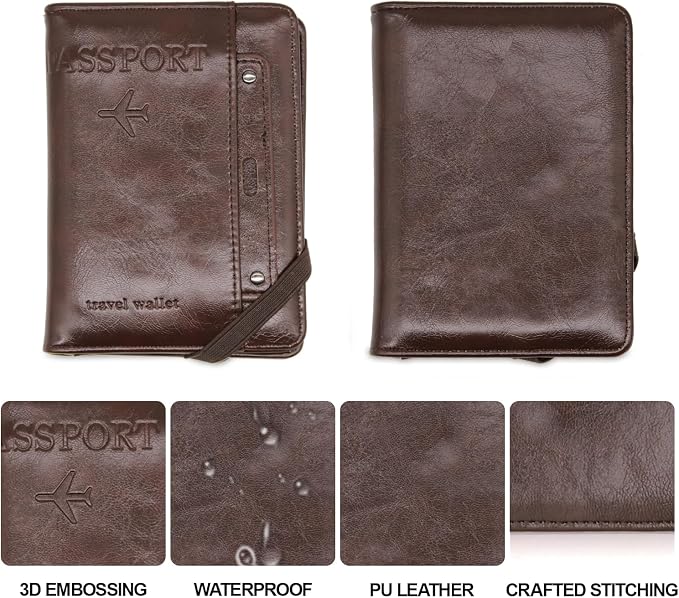 RFID Passport Wallet, RFID Passport Holder for Wallet, Essential Travel Anti-Theft Wallet Storage Case, Anti-Theft Protective Case,Coffee