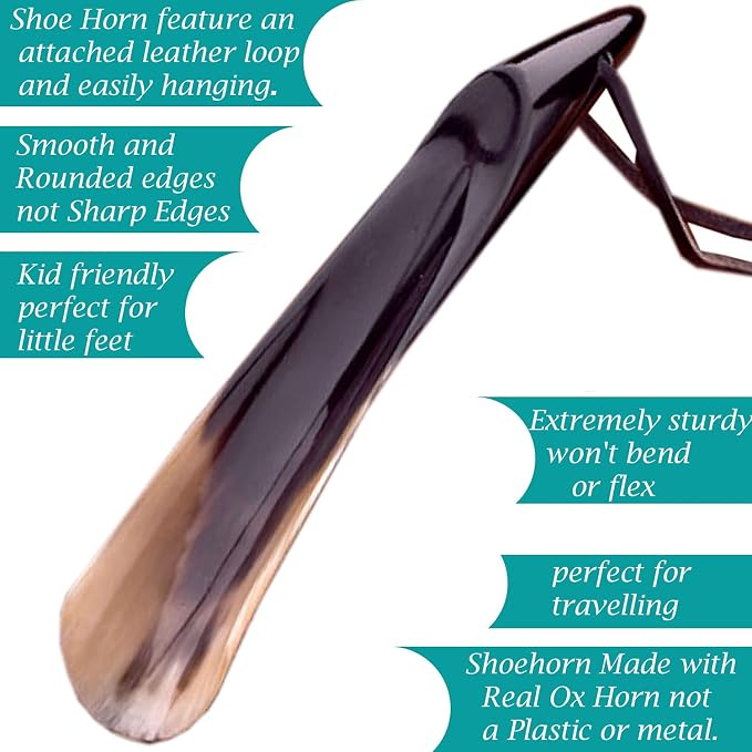 5MOONSUN5 Shoe Horn Made with Real Horn Handmade. Home or Travel Use. Shoehorn for Men or Women Shoes & Boots. Best Gift Idea. (SHOE-12'')