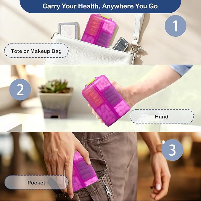 2026 New Extra Large Pill Box with Medicine Labels Travel Essentials Daily Med Container Mini Medication Organizer Storage Organizer Case 7 Day Pill Organizer(Pink)