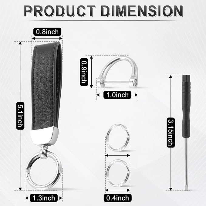 JUSTTOP Leather Keychain, Car Key Chain with Anti-Lost D-Ring and 2 Key Ring, Keychain Wristlet, Car Accessories, Universal Keychain for Men and Women (Black)