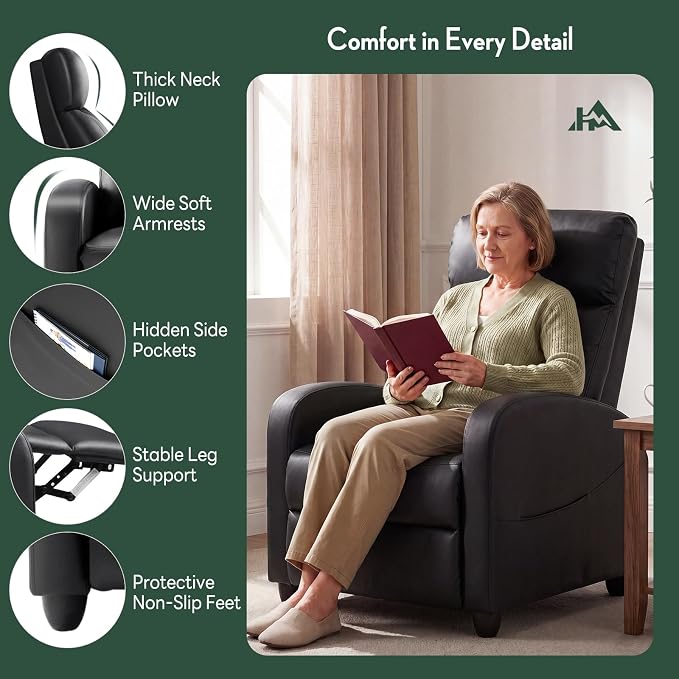Massage Recliner Chair, Recliner Sofa Fabric for Adults, Recliners Home Theater Seating with Lumbar Support, Reclining Sofa Chair for Living Room, Ink