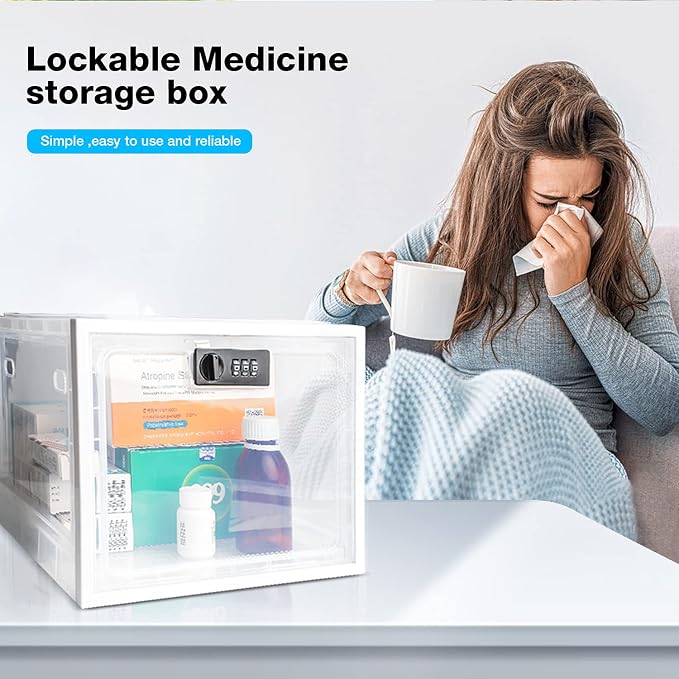 Lock Box for Medicines, Food, and Electronic Devices - Ideal for Keeping Medications Safe Locker, Lunch Snacks Locked Up Cabinet and Jail Cell Phones in One Lockable Container (Clear)