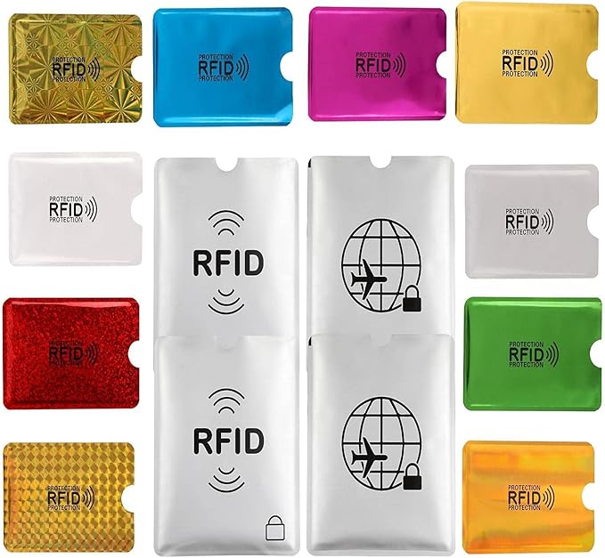 Luumxai 16 RFID Blocking Sleeves Set (10 Credit Card Holders & 4 Passport Protectors) Identity Theft Protection Secure Sleeves Set.Waterproof aluminum foil slim Design easily into your Wallet