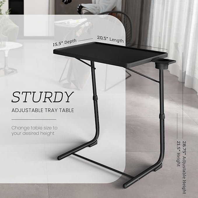 Adjustable TV Tray Table - 6 Height & 3 Tilt Angle Settings | Multifunctional Foldable Tray Table for Eating Laptop Dinner or Bed Use | Easy to Assemble & Store | Portable Desk