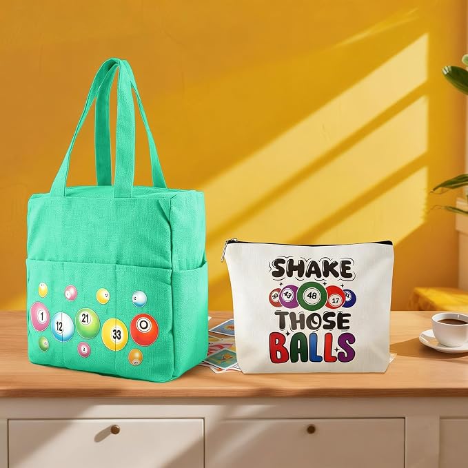 Bingo Bags with Pockets on Clearance, Bingo Bag with Zipper and Polyester Bingo Daubers Makeup Bag, Bingo Bags and Accessories Tote Gifts Game Suitable for Women and Girls (Green)