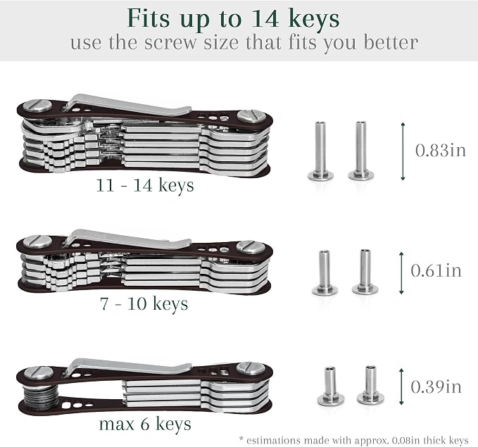 EM Compact Key Holder, Pocket Key Organizer, 14 Keys Key Bar | Fits 4.6 mm or larger keyholes only. Small hole keys like mailbox keys may not fit. Anti jingle, removable clip