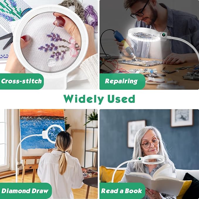 10X 30X Large Magnifying Glass with Light and Stand,36 LED Flexible Gooseneck Floor Magnifying Lamp,Adjustable Brightness Lighted Magnifiers for Reading,Sewing,Crafts,Painting,DIY,Close Work