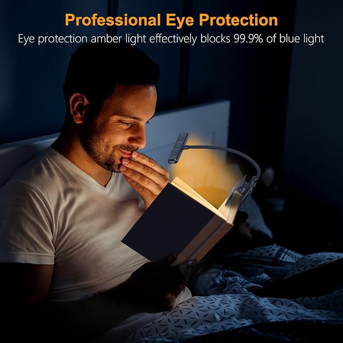 Gritin 19 LED Rechargeable Book Light for Reading in Bed | Eye Caring 3 Color Temps,Stepless Dimming Brightness,Memory Function,90 Hrs Runtime Lightweight Clip on Light-Pacific Blue