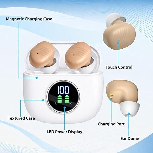 Hearing Aids, Rechargeable Hearing Aids for Seniors, Portable Hearing Amplifiers with Noise Cancelling and Volume Control, Digital Hearing Assist Devices with A Travel Charging Box (B1)