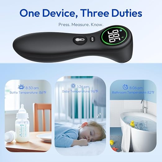 Viproud No-Touch Thermometer for Kids and Adults, 1-Second Reading, Black | Forehead & Object Mode, Fever Indicator, Large Clear LED, Silent Mode, Home Medical, Nurse Accessories, Lifetime Support