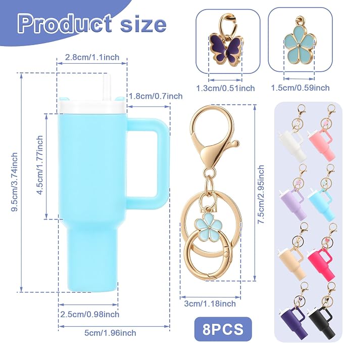 16PCS Mini Tumbler Keychain Accessories for Stanley Cup Cute Chapstick Holder Key Chain Charms for Women Men Girls
