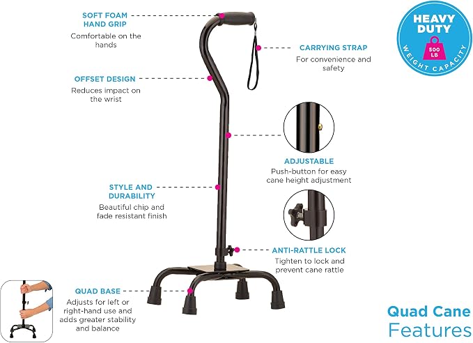 NOVA Medical Products Heavy Duty Quad Cane with Large Base, Black, 4.5 Pound (5710BK)