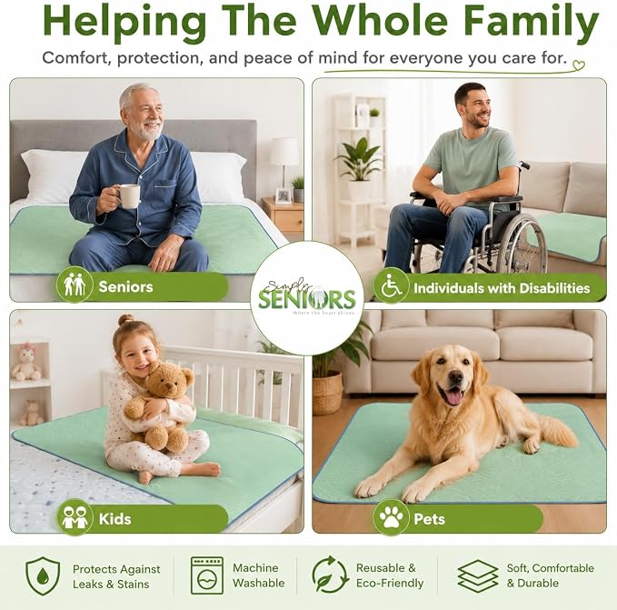 Bed Pads Washable Waterproof 34"x36"- Pack of 2 Incontinence Bed Pads | Washable Pee Pads for Adults - Dementia Products for Elderly & Elderly Assistance Products - Reusable Pee Pads for Dogs & Kid