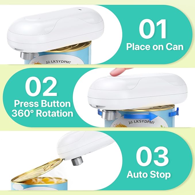 Electric Can Opener, Auto-Stop, USB-C Rechargeable, Side-Cut Smooth Edge, Hands Free Automatic Can Opener for Seniors & Arthritis Patients (White)
