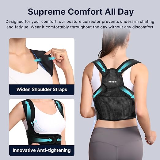 Fit Geno Posture Corrector for Women Lite, Upper Back Brace for Slouching | An Adjustable, Lightweight Design Supports Your Neck, Shoulders, and Upper Back to Help You Sit and Stand Taller