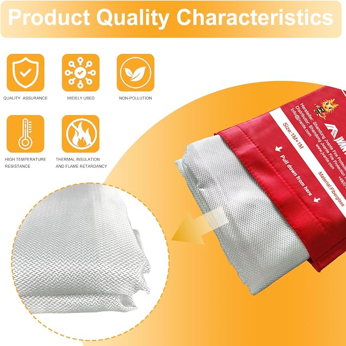 Emergency Fire Blanket for Home and Kitchen - 63"x71" Flame Suppression Fiberglass Fire Blankets for House Camping Car Office Warehouse Emergency Survival Safety - 1.6m - 1 Pack