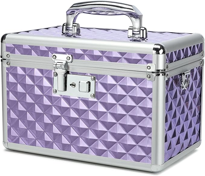 Storage Box with Key Lock, Lockable Medicine Storage Box, Empty First Aid Box, Security Lock Box, Multipurpose Locking Box for Home and Outdoor Use (Purple, Medium)