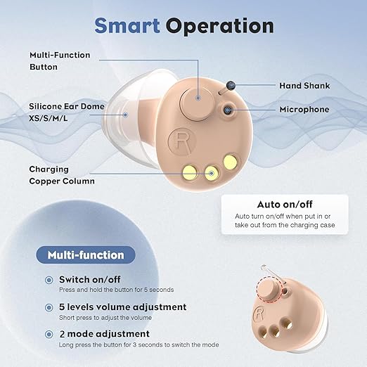 Hearing Aids, Rechargeable Digital Hearing Aids for Seniors, Noise Cancelling with 16-Channel Sound Processing, Invisible Hearing Aids for Men Women (SKIN, L)