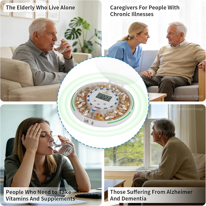Automatic Pill Dispenser with Safety Lock for Seniors, Dementia | Light & Sound Alarm, 28-Day Electronic Medication Dispenser Up 6 Times/Day, Easy Read Display, Clear Lid